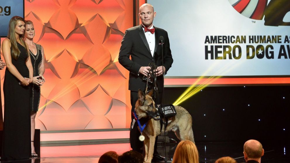 PHOTO: Jason Haag and Axel, Service Dog Category Winner at the American Humane Association's 5th Annual Hero Dog Awards 2015 are seen  at The Beverly Hilton Hotel, Sept. 19, 2015, in Beverly Hills, Calif.