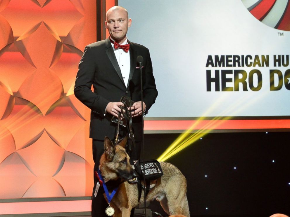 PHOTO: Jason Haag and Axel, Service Dog Category Winner at the American Humane Associations 5th Annual Hero Dog Awards 2015 are seen at The Beverly Hilton Hotel, Sept. 19, 2015, in Beverly Hills, Calif.