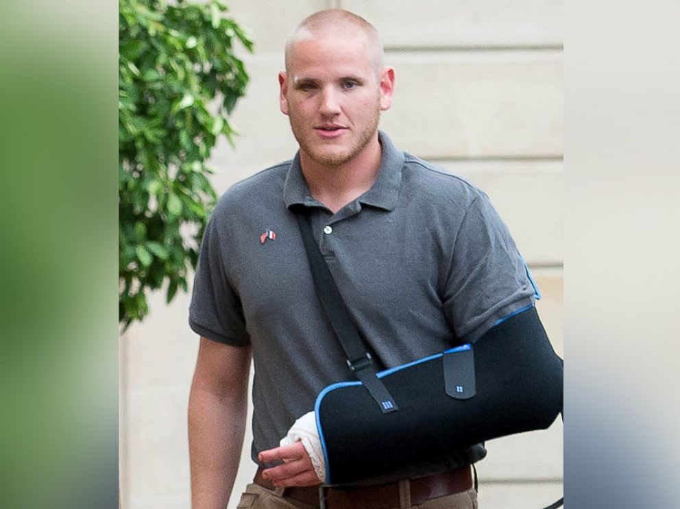 PHOTO: Spencer Stone, being awarded the Legion d'Honneur after overpowering the gunman, 25-year-old Moroccan, Ayoub El-Khazzani, on board a high-speed train traveling from Amsterdam to Paris, attends a reception at Elysee Palace on Aug. 24, 2015 in Paris.