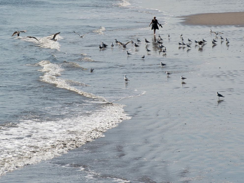 PHOTO: A woman walks on the beach at Coney Island on March 9, 2016 in New York City which set a new record high at 77 degrees Fahrenheit in Central Park,.