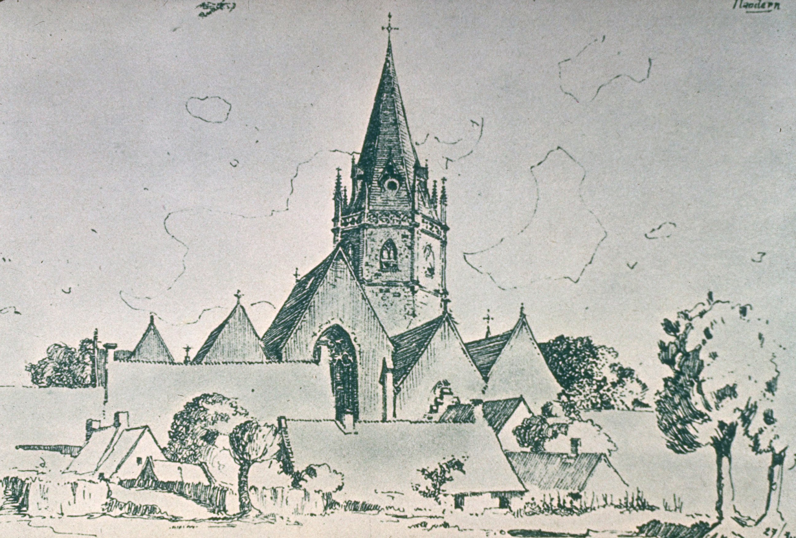 PHOTO: Drawing of an unidentified church by Adolf Hitler, early 1900's.