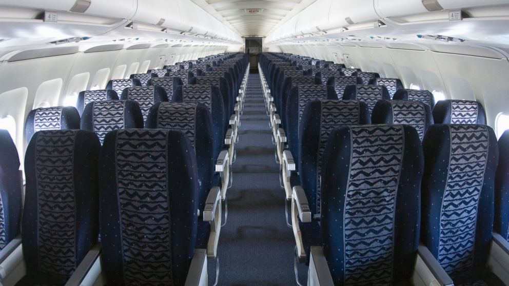 Empty seats are seen inside of an airplane in this undated stock photo. 