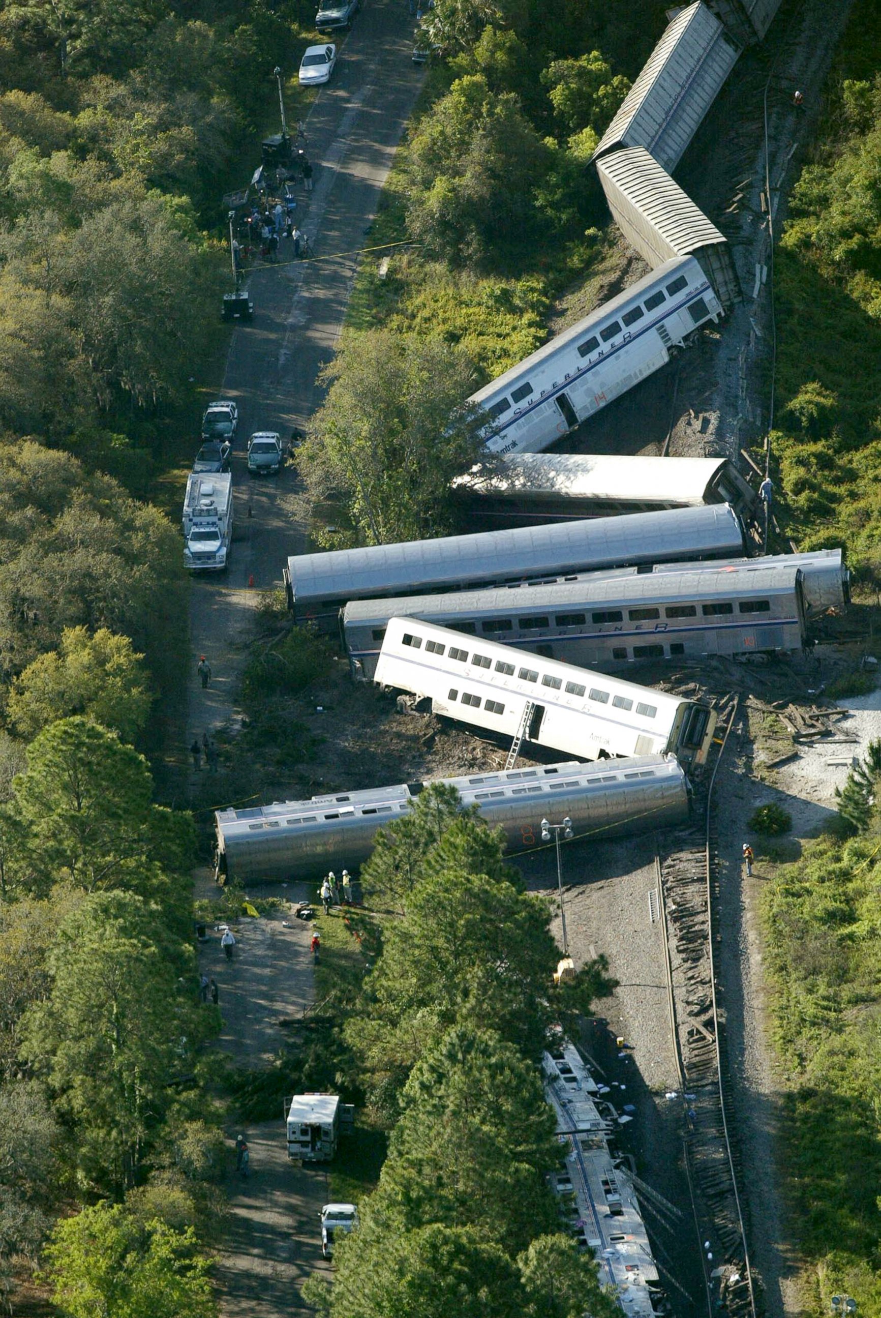 PHOTO: A derailed Amtrack train is shown April 19, 2002 near Crescent City, FL. 