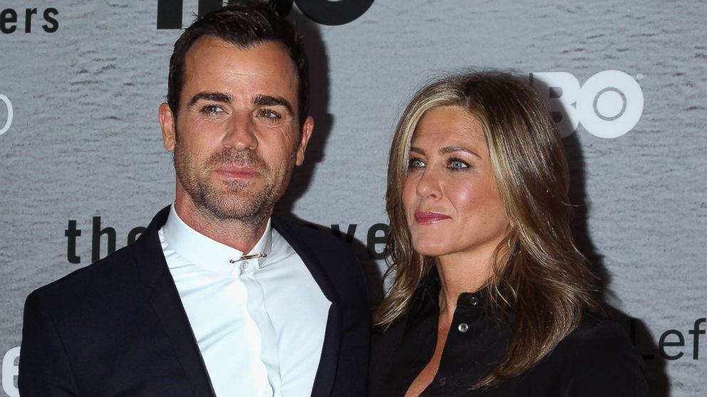 Justin Theroux, left, and Jennifer Aniston, right, are pictured on June 23, 2014 in New York City.