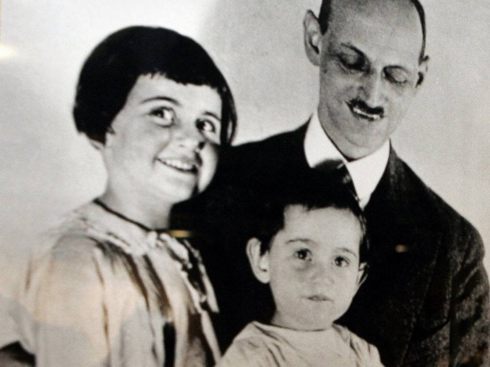 PHOTO: A photograph of Otto Frank with his daughters Anne, center, and Margaret, left, with yellow stars worn by Dutch Jews is shown over a display of documents discovered in the YIVO Institute for Jewish Research archives, Feb. 14, 2007, in New York. 