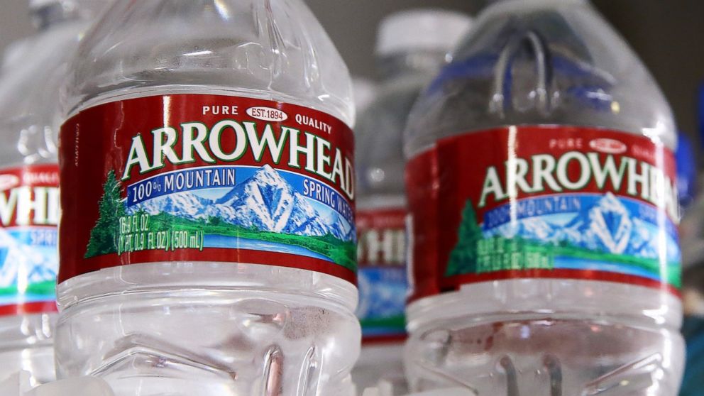 Bottles of Arrowhead water are displayed on Aug. 20, 2014 in San Rafael, Calif.
