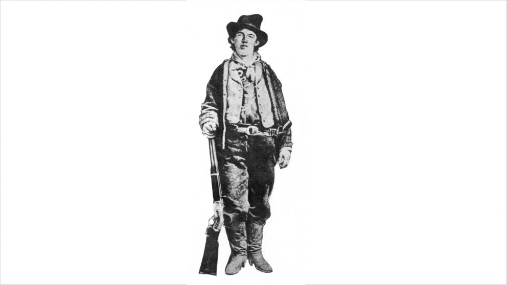 Billy the Kid, American gunman and outlaw, (1877-1881) is seen in a print from the Pictorial History of the Wild West, 1954.