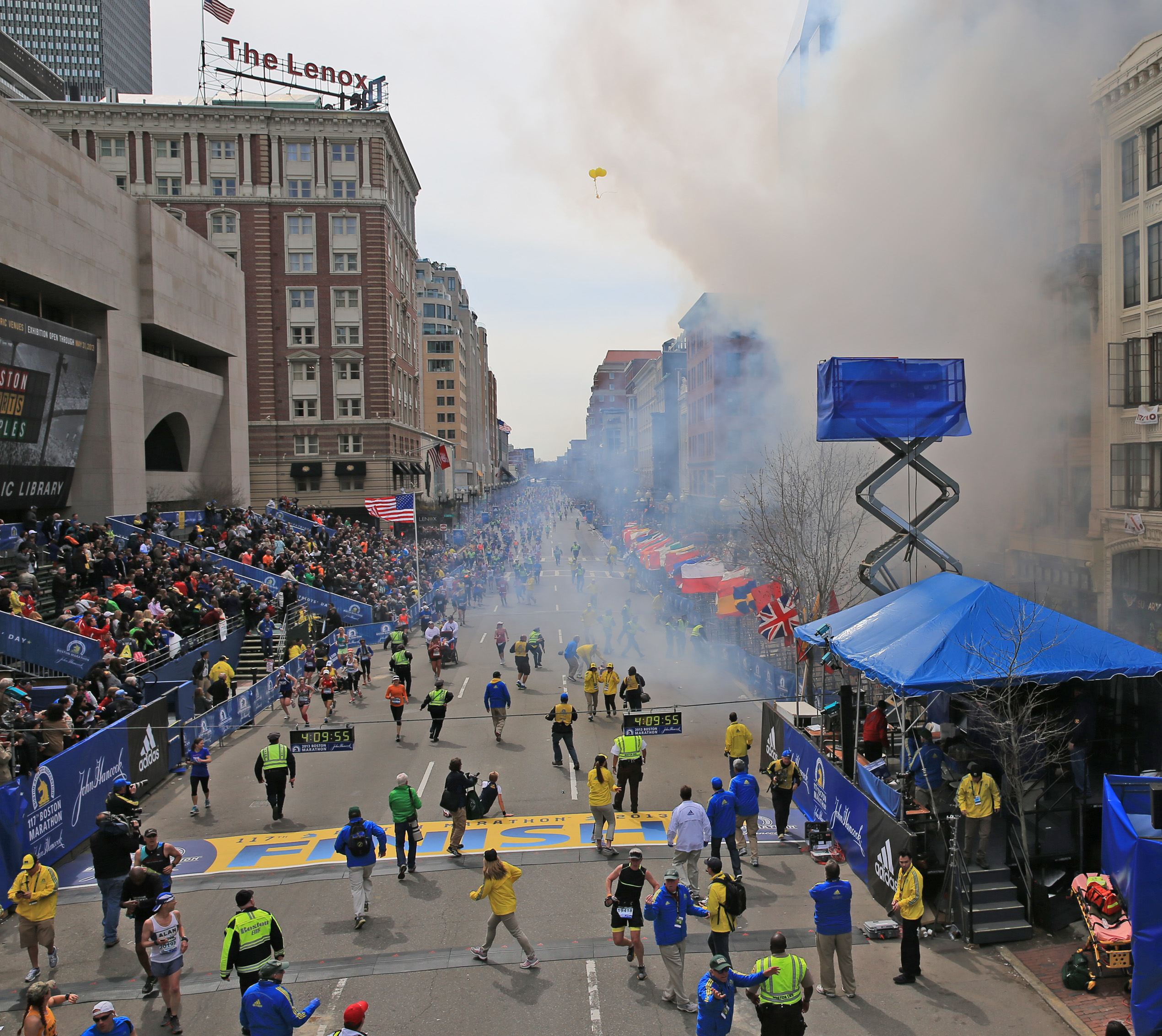 PHOTO: Two explosions went off near the finish line of the 117th Boston Marathon, in Boston, April 15, 2013. 