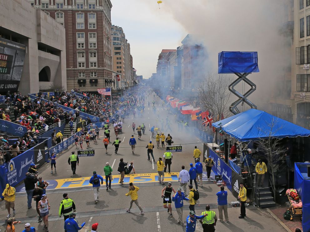 PHOTO: Two explosions went off near the finish line of the 117th Boston Marathon, in Boston, April 15, 2013.