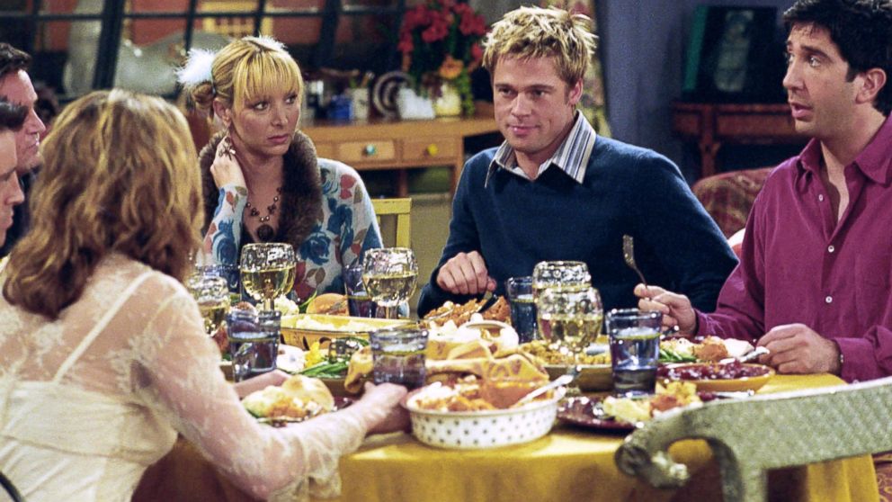 Brad Pitt is pictured in a scene from the "Friends" episode "The One With The Rumor" in 2001. 
