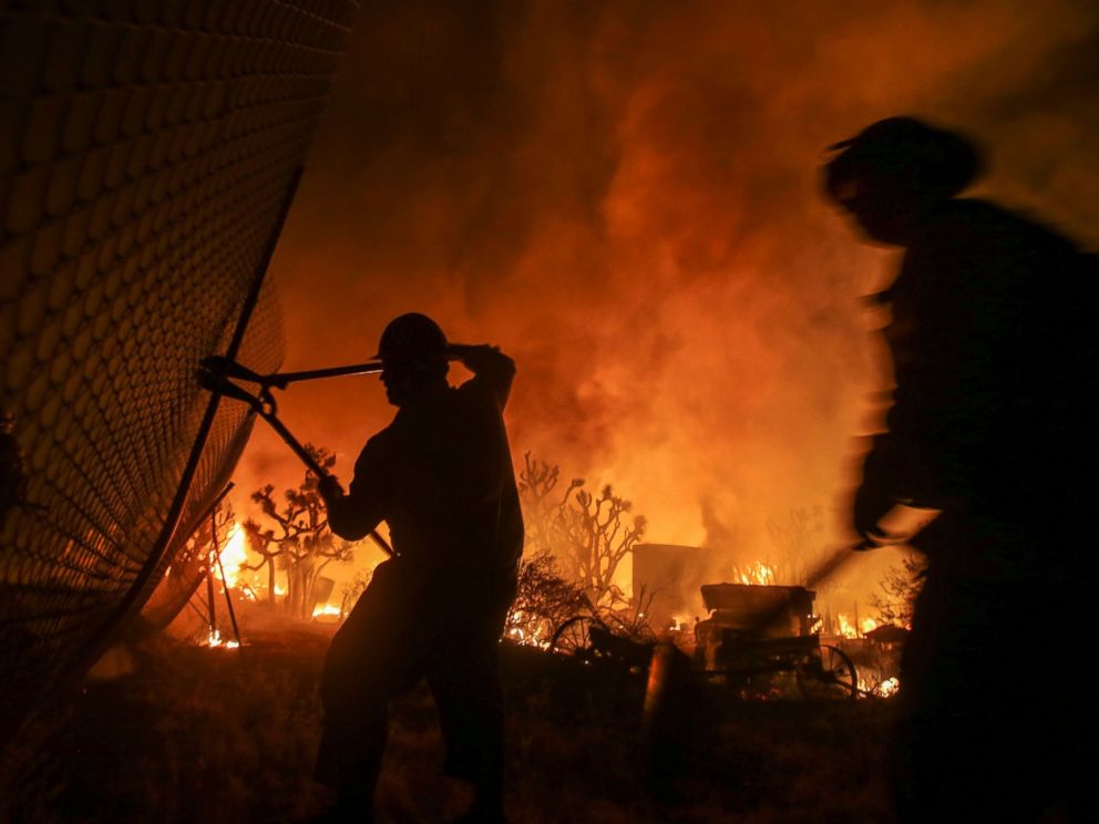PHOTO: Firefighters battle the Blue Cut wildfire near Cajon Pass, north of San Bernardino, California, Aug. 16, 2016.