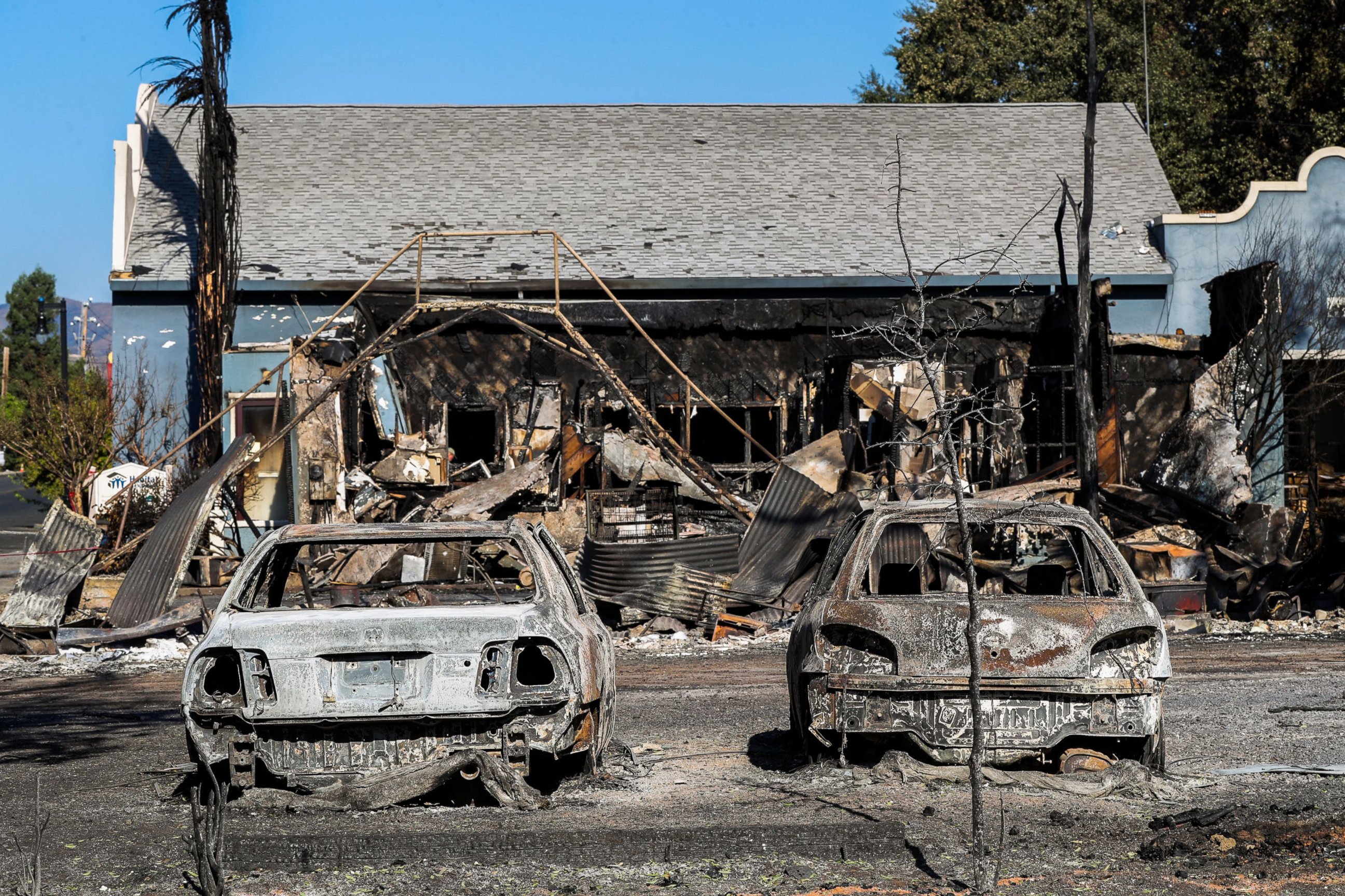 PHOTO: Cars destroyed in the Clayton Fire are seen in Lower Lake, California, Aug. 15, 2016. 
