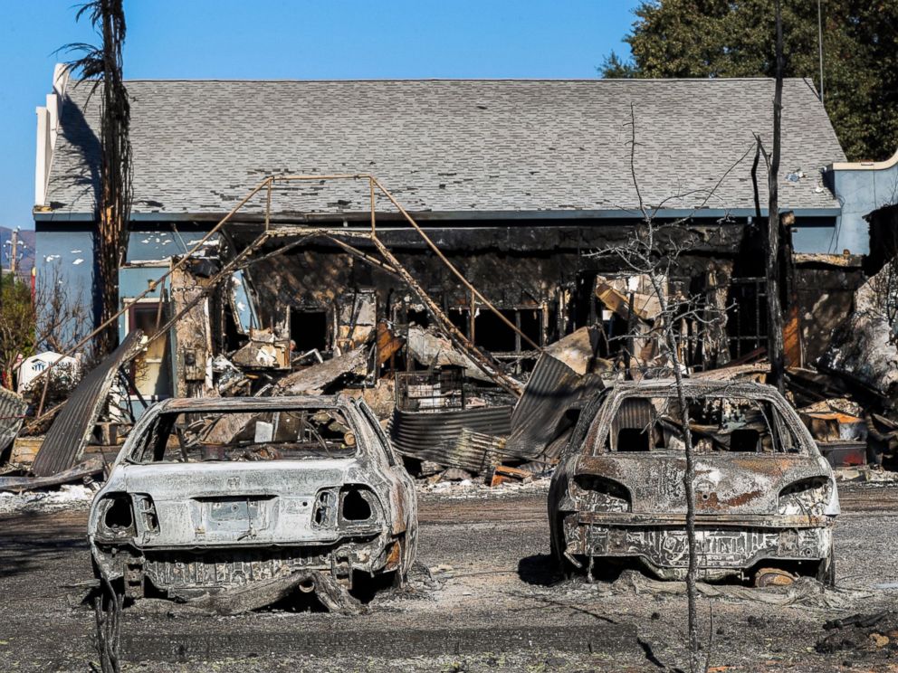 PHOTO: Cars destroyed in the Clayton Fire are seen in Lower Lake, California, Aug. 15, 2016.