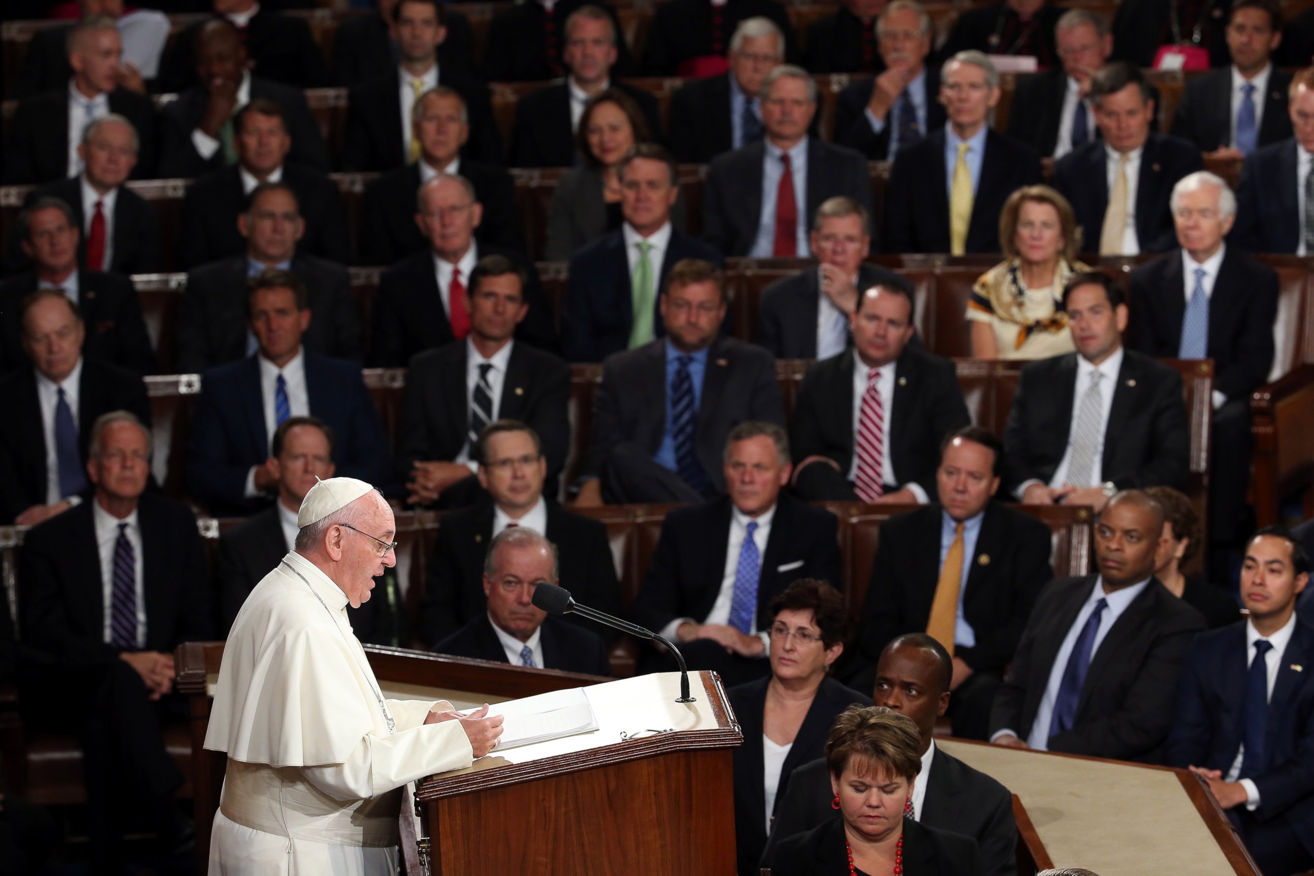 PHOTO:Pope Francis addresses a joint meeting of the U.S. Congress in the House Chamber of the U.S. Capitol, Sept. 24, 2015, in Washington.  