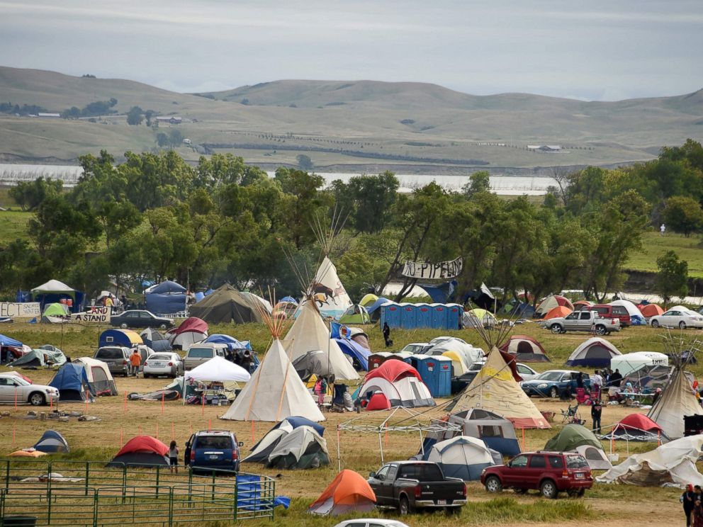 PHOTO: The Missouri River is seen beyond an encampment Sept. 4, 2016, near Cannon Ball, North Dakota where hundreds of people have gathered to join the Standing Rock Sioux Tribes protest of the Dakota Access Pipeline (DAPL).