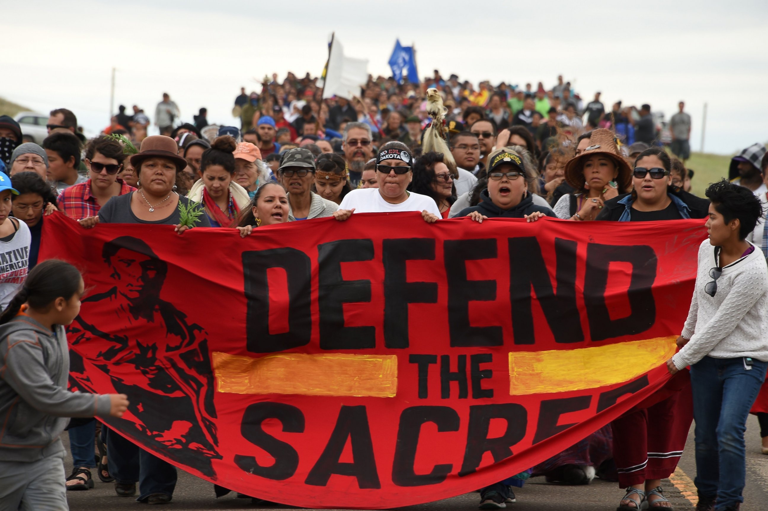 PHOTO: Native Americans march to a burial ground sacred site that was disturbed by bulldozers building the Dakota Access Pipeline (DAPL), Sept. 4, 2016 near Cannon Ball, North Dakota.