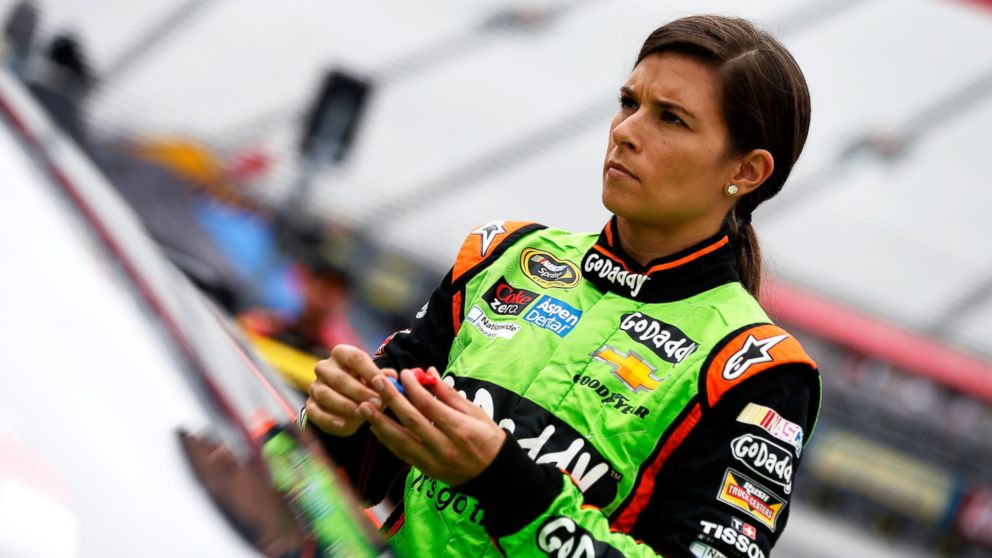Danica Patrick, driver of the #10 GoDaddy Chevrolet, stands in the garage area during practice for the NASCAR Sprint Cup Series Irwin Tools Night Race at Bristol Motor Speedway, Aug. 22, 2014 in Bristol, Tenn. 