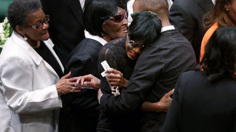 PHOTO: Freddie Gray's twin sister Fredericka Gray is embraced by family and supporters during her brother's funeral the New Shiloh Baptist Church during his funeral in Baltimore, April 27, 2015.