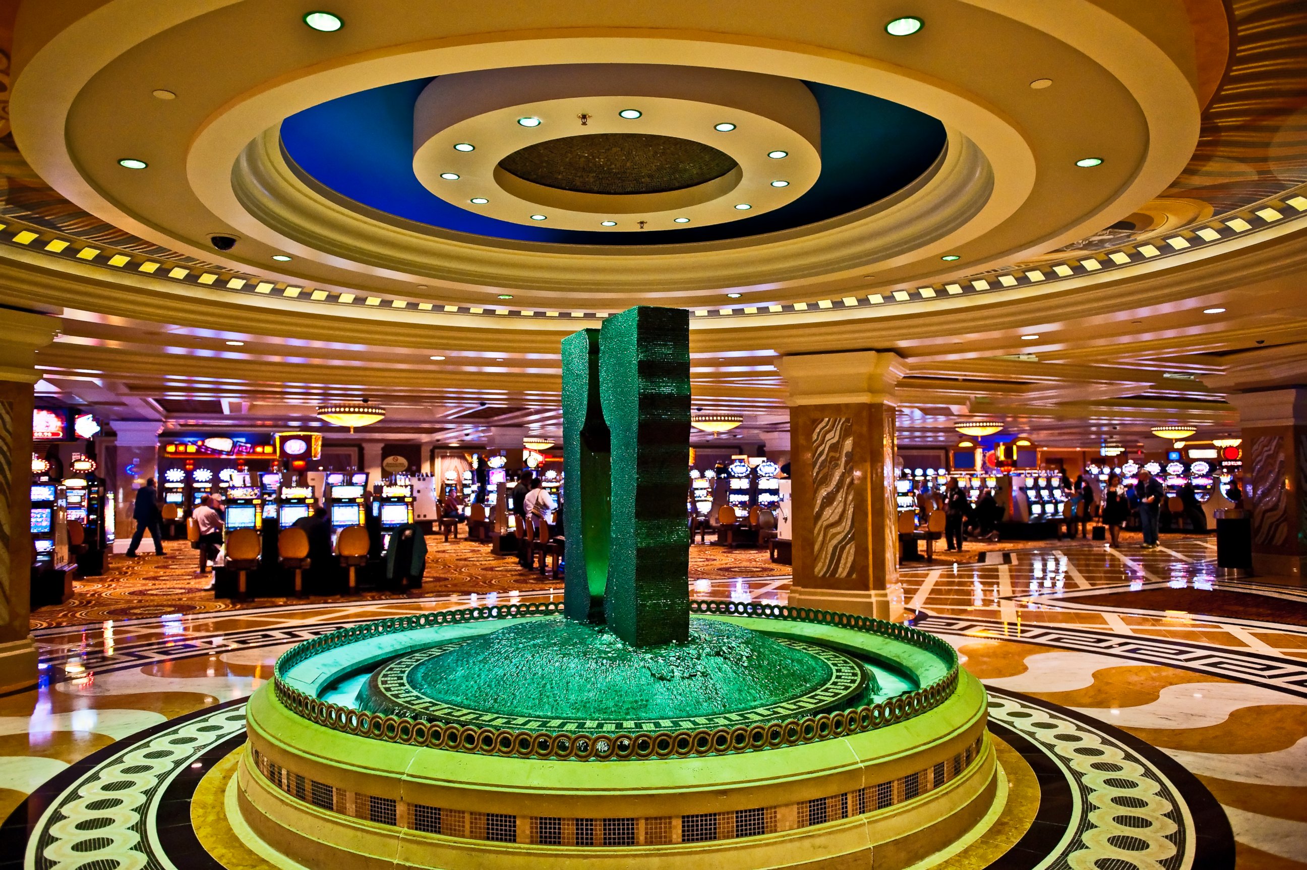 PHOTO: Fountain and slot machines inside Caesars Atlantic City Hotel and Casino in Atlantic City, N.J., May 6, 2009.