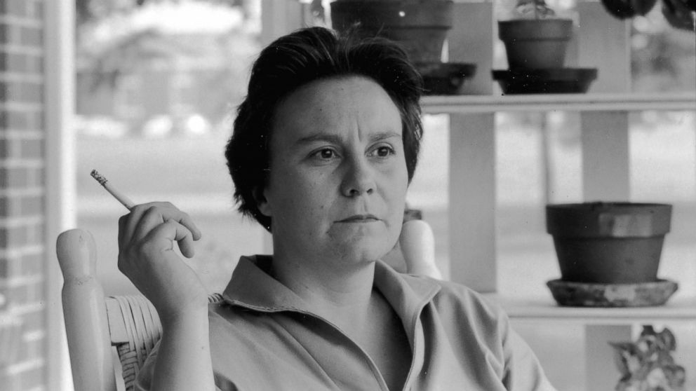 American novelist Harper Lee sits on the porch of her parents home, Monroeville, Alabama, May 1961.