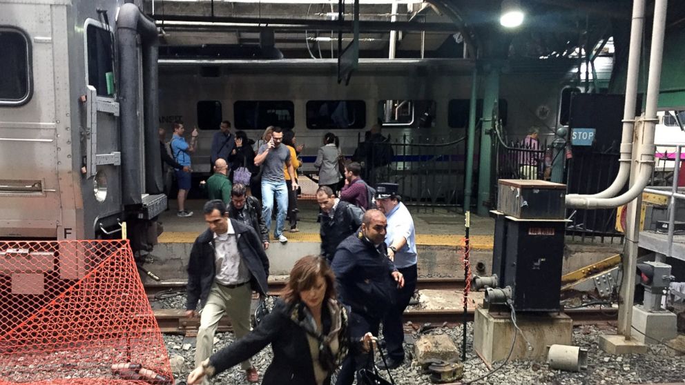Passengers rush to safety after a NJ Transit train crashed in to the platform at the Hoboken Terminal Sept. 29, 2016, in Hoboken, New Jersey. 