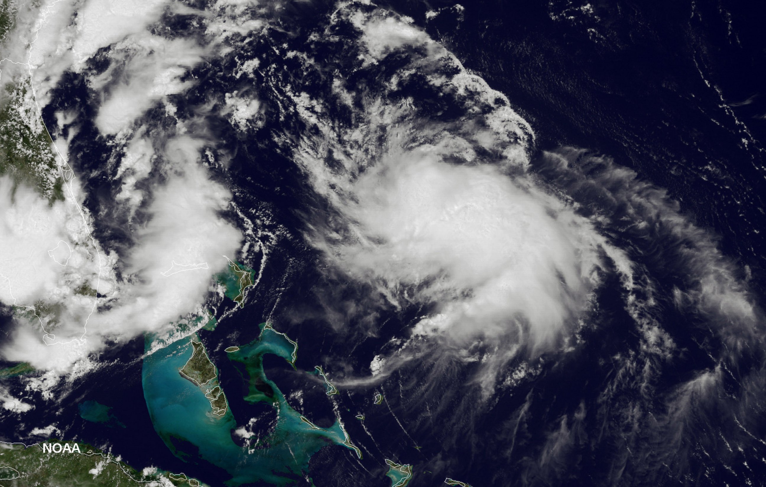 PHOTO: In this handout provided by the National Oceanic and Atmospheric Administration (NOAA) from the GOES-East satellite, a weather system travels up the Atlantic coast of the United States pictured on Aug. 4, 2014. 