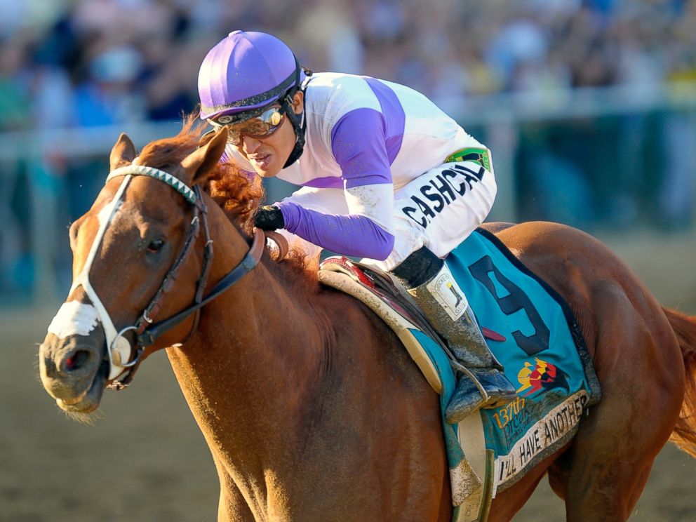 PHOTO: Ill Have Another crosses the finish line in the running of 137th Preakness Stakes at Pimlico Race Course in Baltimore, May 19, 2012.