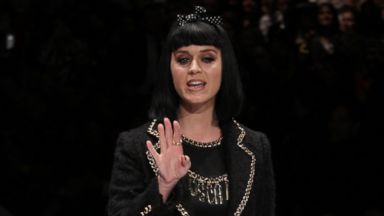 PHOTO: Katy Perry poses on the runway prior to the start of the Moschino womens Fall-Winter 2014-15 collection, part of the Milan Fashion Week, unveiled in Milan, Thursday, Feb. 20, 2014.