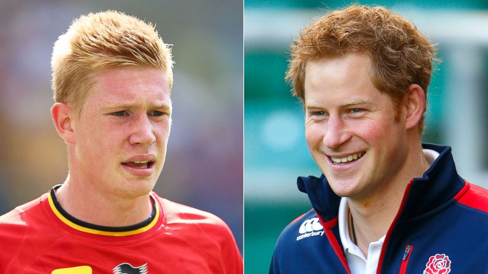 Kevin De Bruyne of Belgium at 2014 FIFA World Cup Brazil Group H match between Belgium and Russia at Maracana on June 22, 2014 in Rio de Janeiro, Brazil. | Prince Harry, in his role as Patron of the Rugby Football Union All Schools Programme at a rugby coaching session at Twickenham Stadium on Oct. 17, 2013 in London.