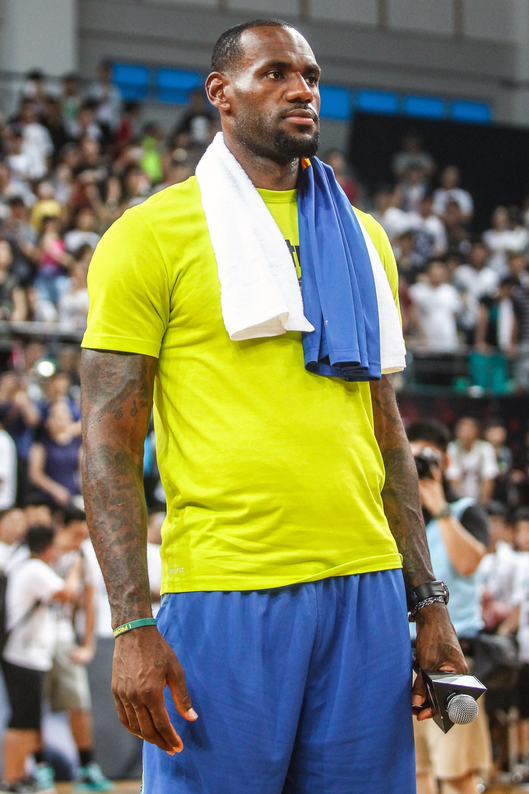 PHOTO: LeBron James of the Cleveland Cavaliers meets fans at Guangzhou Sport University, July 22, 2014, in Guangzhou, China.