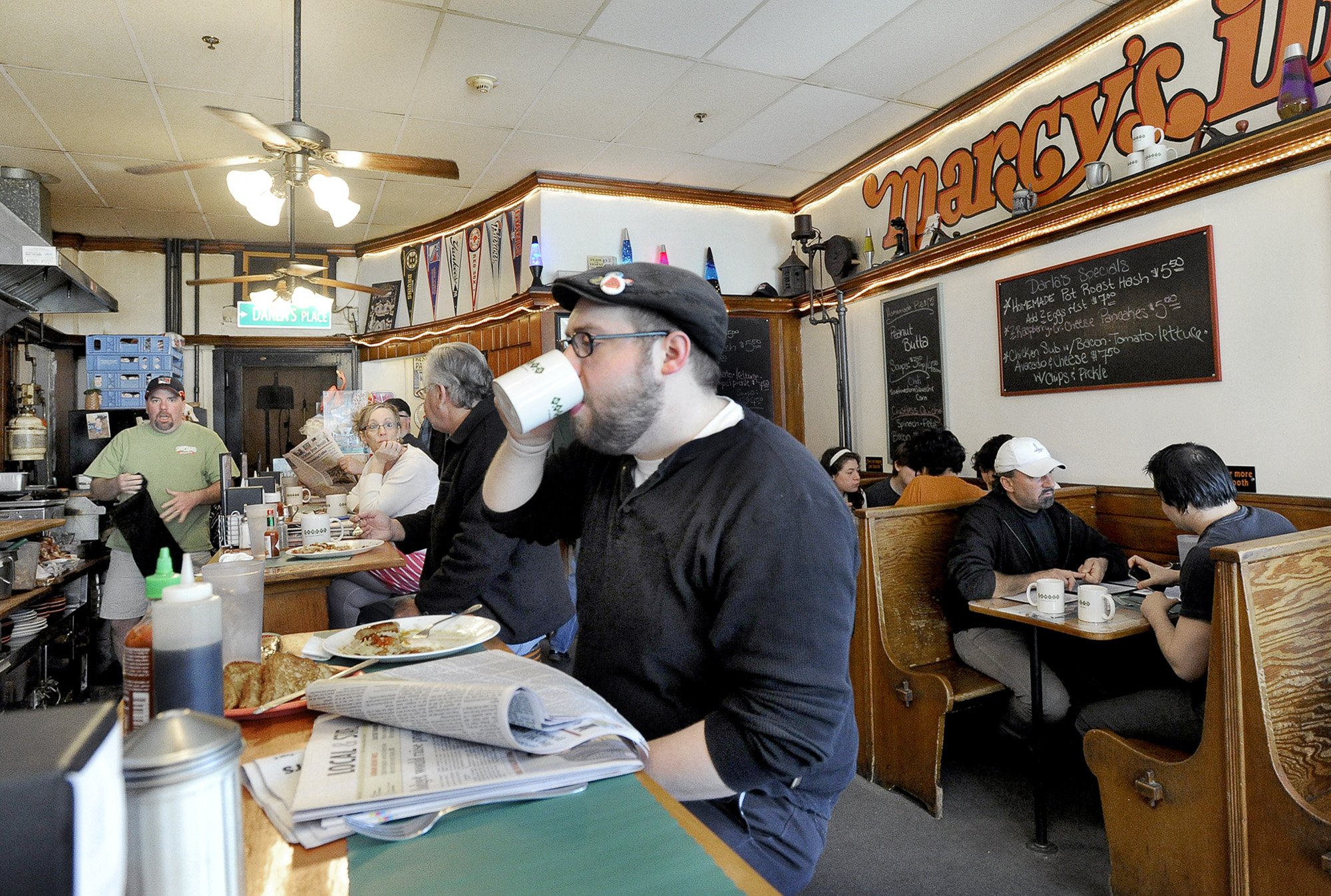 PHOTO: People enjoy breakfast at Marcy's Diner in Portland in this April 3, 2012 file photo.