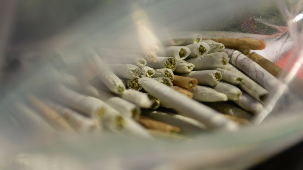 A bag of marijuana joints pictured during a rally at Denver Civic Center Park in Denver Sept. 9, 2013. 