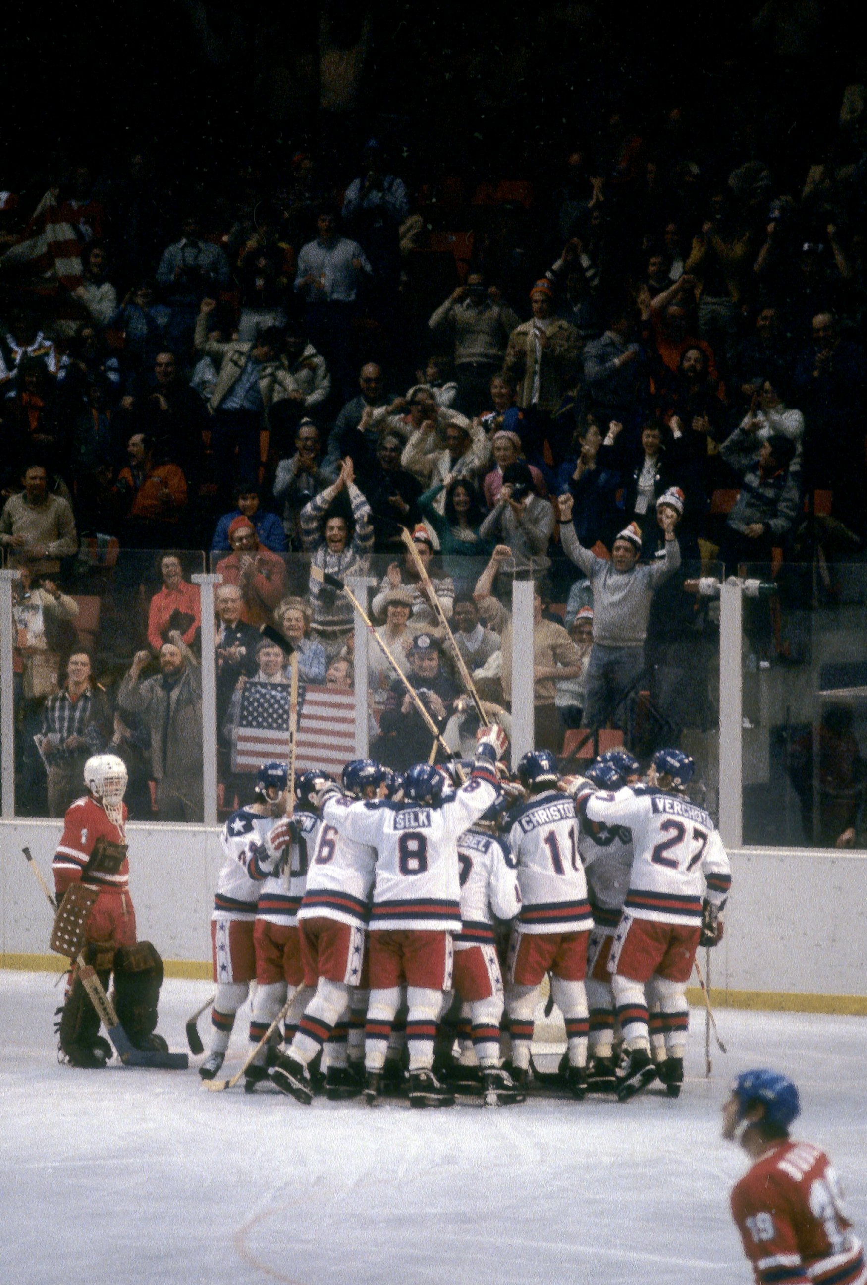 PHOTO: The United States and the Soviet Union shake hands after the semifinal hockey game during the Winter Olympics in Lake Placid, New York, Feb. 22, 1980. 