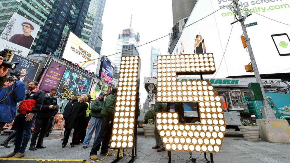 New Year's Eve numerals arrive in Times Square prior to installation atop One Times Square, at Times Square on Dec. 16, 2014 in New York City.  