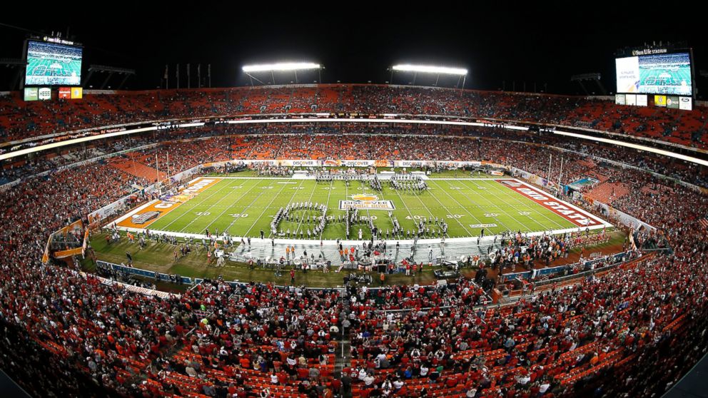 PHOTO: The Ohio State Buckeyes marching band performs prior to the game against the Clemson Tigers during the 2014 Discover Orange Bowl at Sun Life Stadium, Jan. 3, 2014, in Miami.