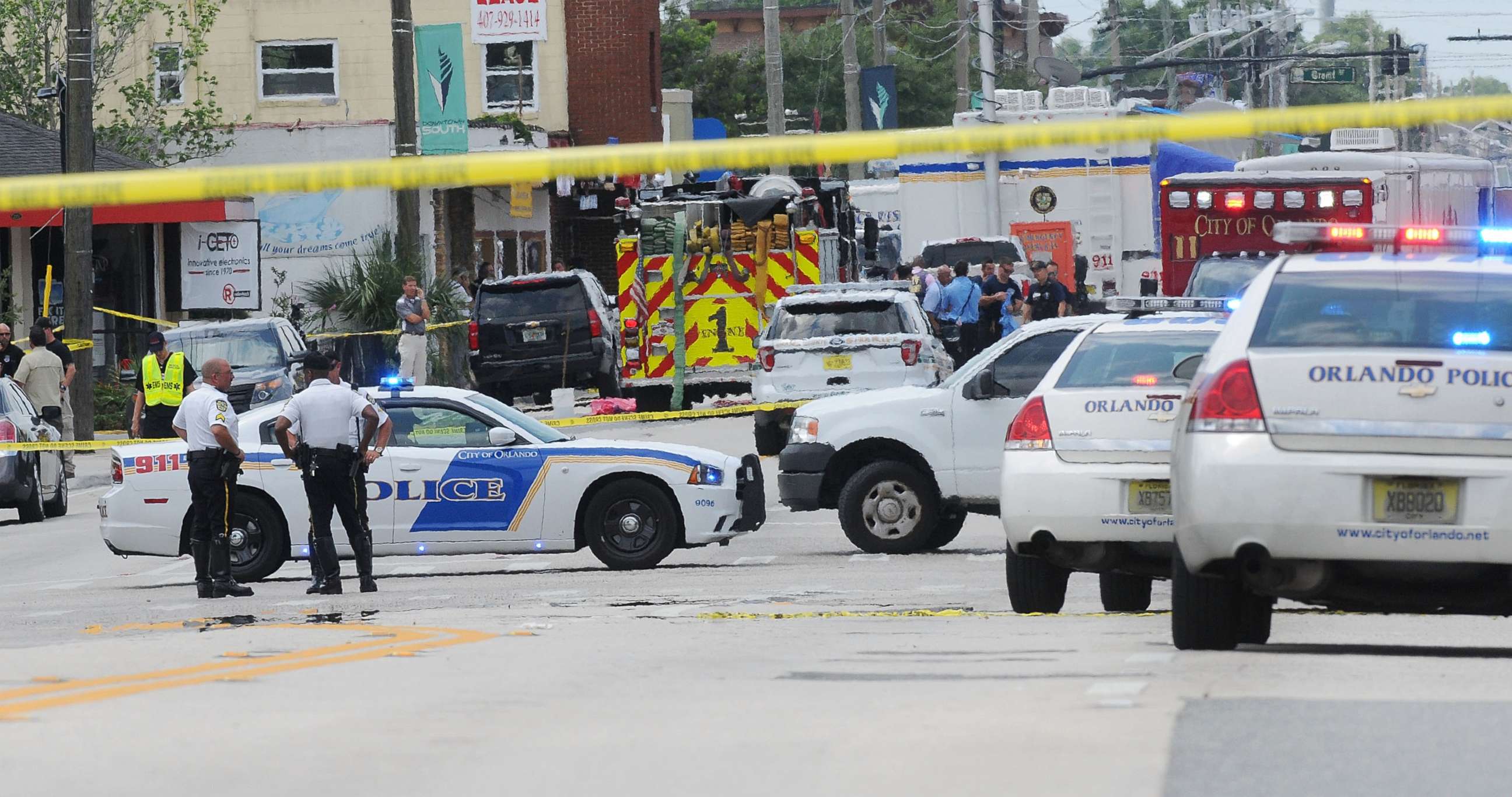 PHOTO: Orlando police officers are seen outside of Pulse nightclub after a fatal shooting and hostage situation in Orlando, Fla., June 12, 2016. 