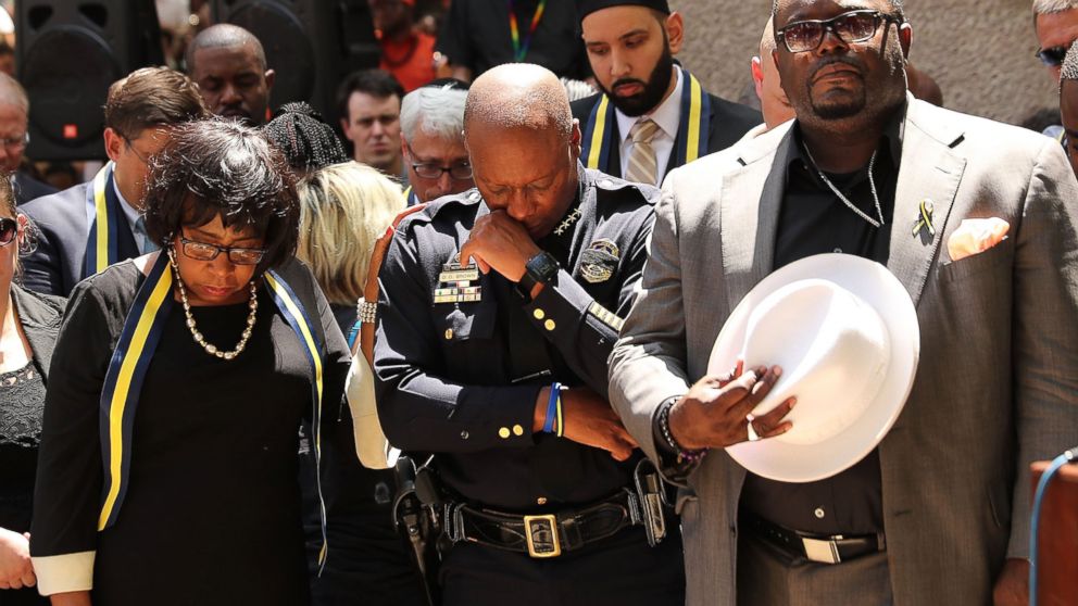 PHOTO: Dallas Police Chief David Brown pauses at a prayer vigil July 8, 2016 in Dallas.