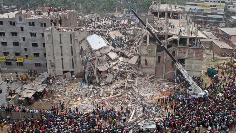 PHOTO: A file photo dated April 24, 2013 shows the general view of the Rana Plaza building collapse in Dhaka, Bangladesh. 