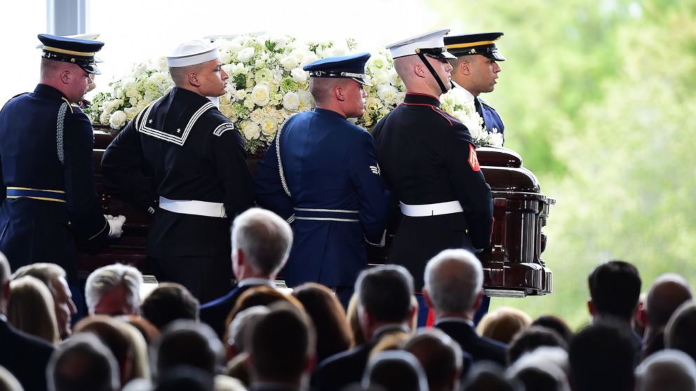 The casket of US former First Lady Nancy Reagan is carried to her funeral service, March 11, 2016, at the Ronald Reagan Presidential Library in Simi Valley, California. 