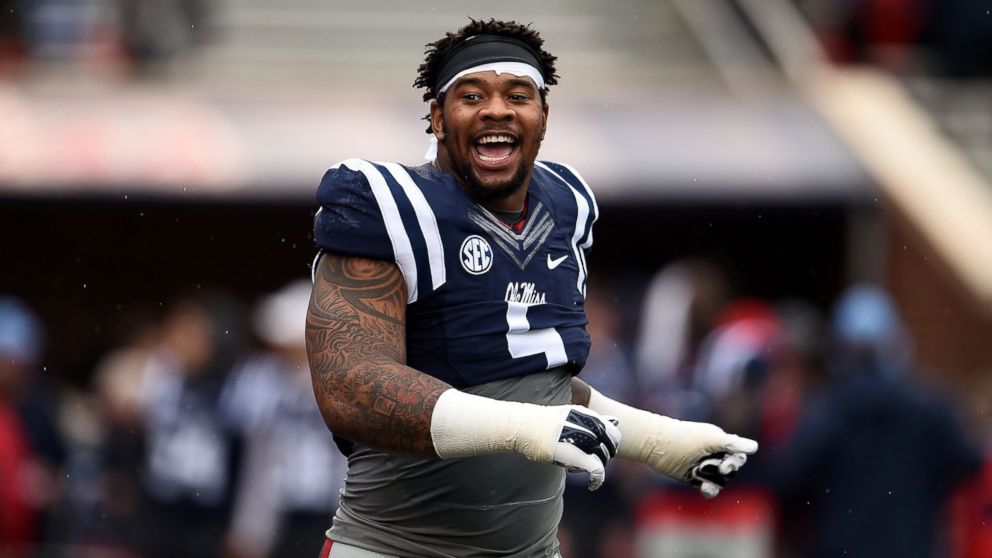 Robert Nkemdiche #5 of the Mississippi Rebels participates in warm-ups prior to a game against the Arkansas Razorbacks at Vaught-Hemingway Stadium, Nov. 7, 2015 in Oxford, Miss.  
