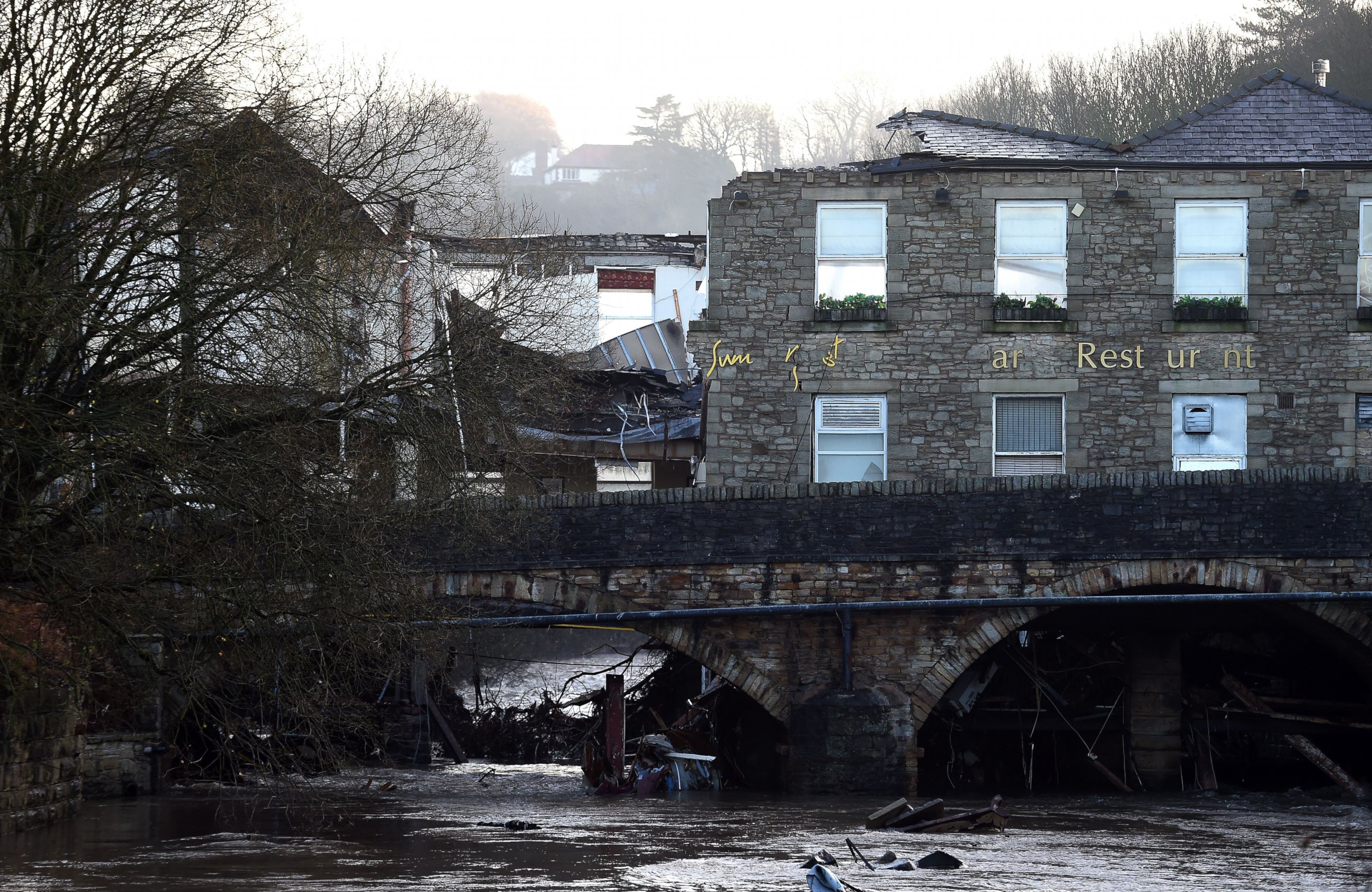 PHOTO:Damage to The Waterside Pub, a two hundred year old public house, Dec. 27, 2015, the day after the River Irwell, swelled by exceptionally heavy rainfall swept through the village of Summerseat in Greater Manchester causing widespread damage.  