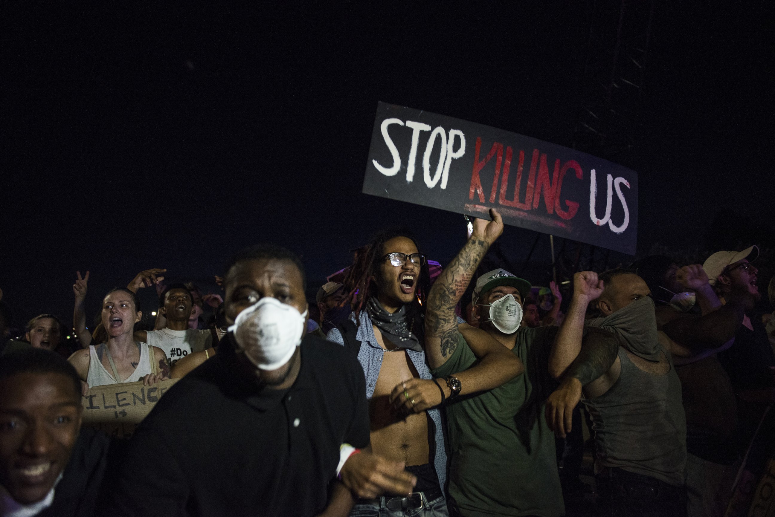 PHOTO: Protestors shut down highway I-94 on July 9, 2016 in St. Paul, Minnesota. 