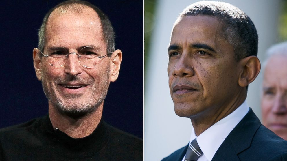 Apple CEO Steve Jobs, left, speaks during an Apple Special event, March 2, 2011, in San Francisco.  U.S. President Barack Obama in the Rose Garden of the White House, Oct. 18, 2013, in Washington.