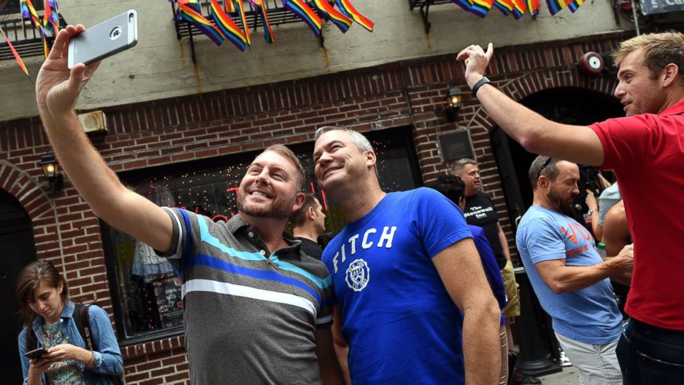 PHOTO: People celebrate outside the Stonewall Tavern in the West Village in New York,  June 26, 2015.