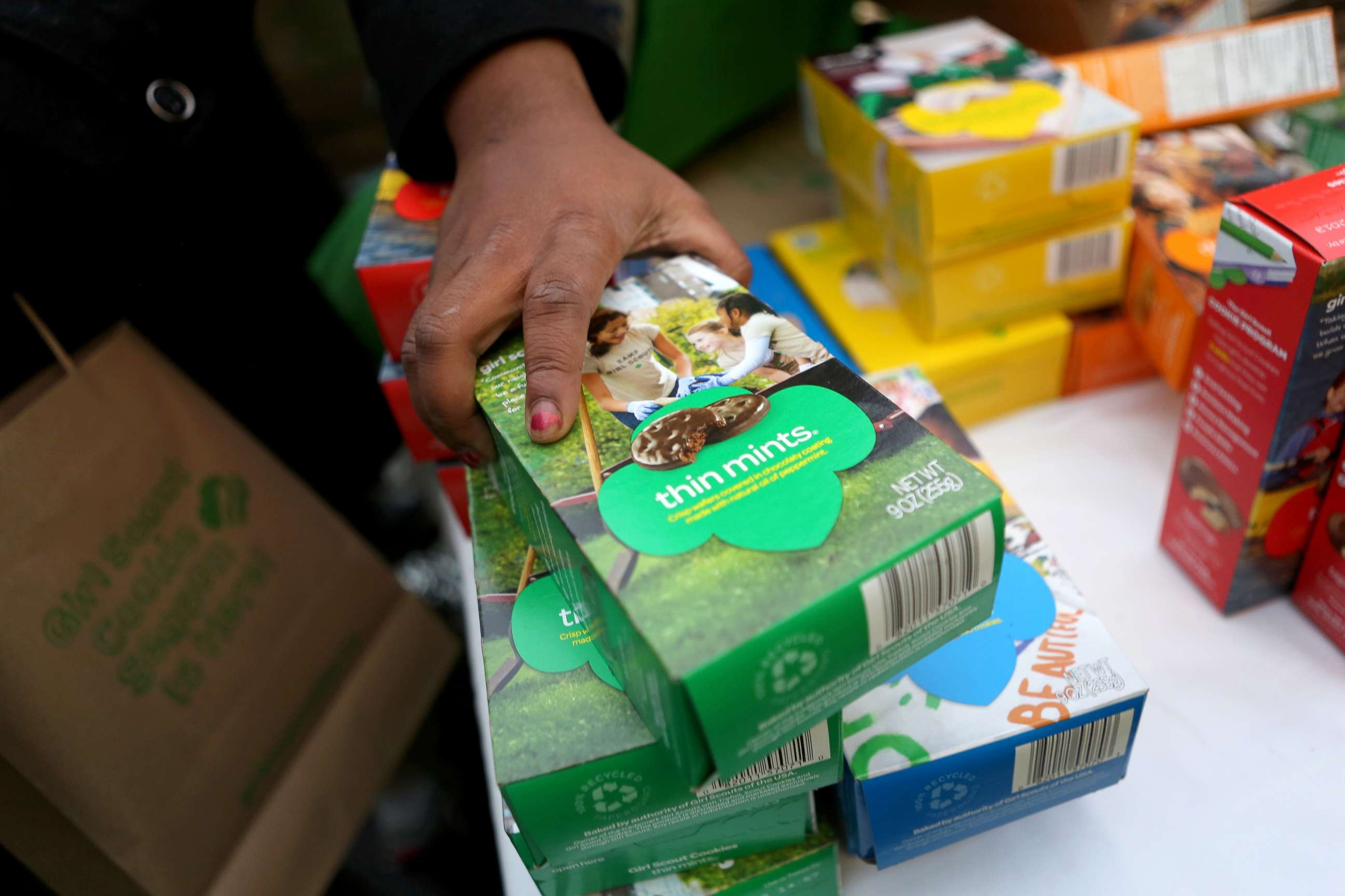 PHOTO: Girl Scouts sell cookies, Feb. 8, 2013, in New York City.