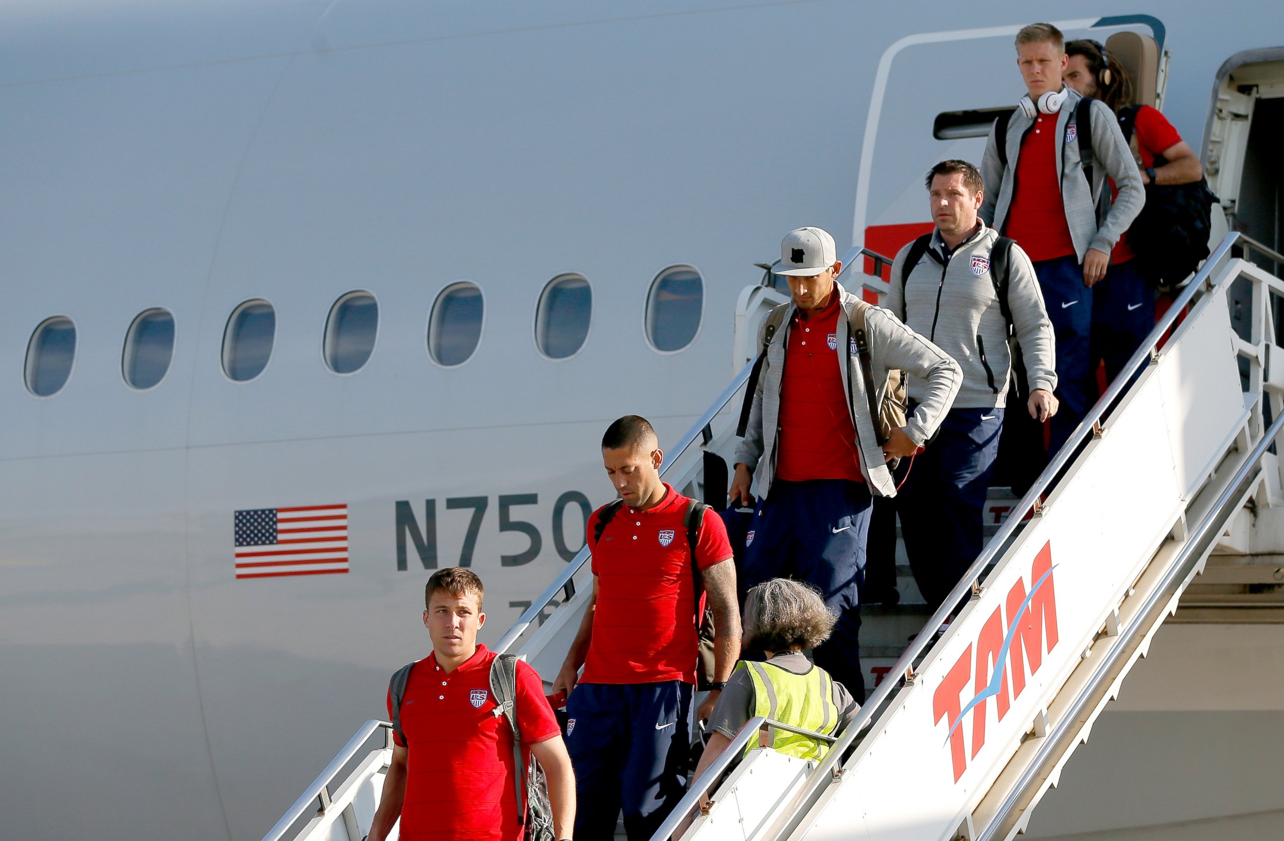 PHOTO: Team United States arrive at Sao Paulo International Airport, June 9, 2014 in Sao Paulo, Brazil ahead of the 2014 FIFA World Cup.