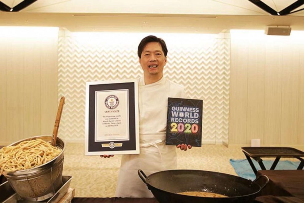 PHOTO: Hiroshi Kuroda broke the world record for longest handmade egg noodle.