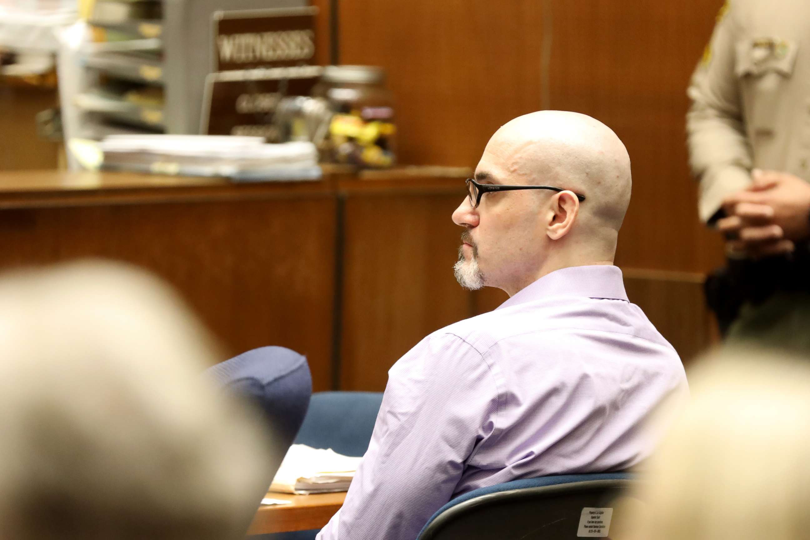 PHOTO: Alleged serial killer Michael Gargiulo, known as the Hollywood Ripper, listens as Ashton Kutcher testifies during Gargiulos trial, May 29, 2019, in Los Angeles.