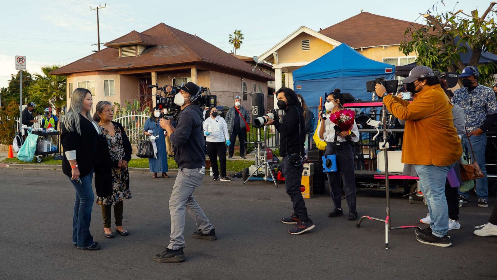 PHOTO: Filming on the set of the Netflix series "Gentefied" in 2021.