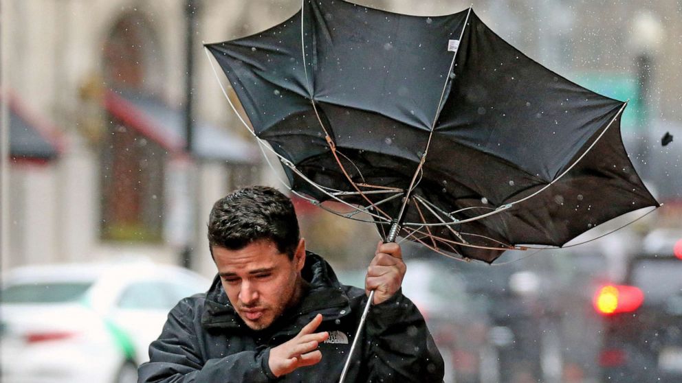 PHOTO: FILE - A pedestrian braves the wind and rain as a Nor'easter moves through, Dec. 16, 2022 in Boston.